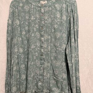 Wonderly sage  Green with white Floral Button-Down Shirt